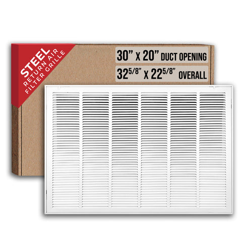 30" X 20" Duct Opening | Steel Return Air Filter Grille for Sidewall and Ceiling