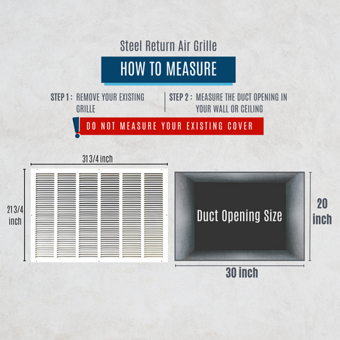 30" X 20" Duct Opening | Steel Return Air Grille for Sidewall and Ceiling | Outer Dimensions: 31.75"W X 21.75"H