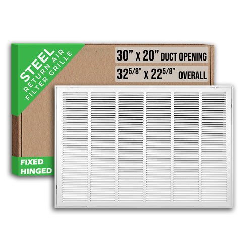 30" X 20" Duct Opening | Steel Return Air Filter Grille [Fixed Hinged] for Sidewall and Ceiling | Outer Dimensions: 32 5/8"W X 22 5/8"H