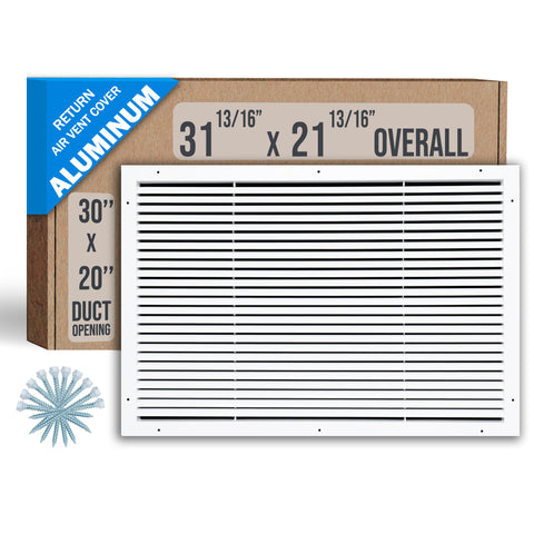 30"x20" Premium Aluminum Return Air Grille – Rust-Free HVAC Vent Cover for Wall & Ceiling | White | Out. Dim.: 31-13/16"W X 21-13/16"H