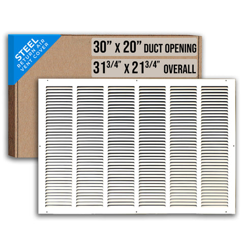 30" X 20" Duct Opening | Steel Return Air Grille for Sidewall and Ceiling | Outer Dimensions: 31.75"W X 21.75"H