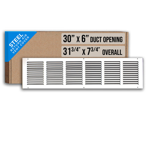 30x6 White Return Air Grille | HVAC Vent Cover for Wall & Ceiling | Outer Dimension: 31-3/4"W X 7-3/4"H