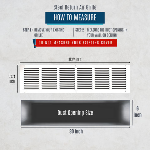 30x6 White Return Air Grille | HVAC Vent Cover for Wall & Ceiling | Outer Dimension: 31-3/4"W X 7-3/4"H