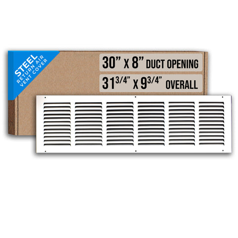 30" X 8" Duct Opening | Steel Return Air Grille for Sidewall and Ceiling | Outer Dimensions: 31.75"W X 9.75"H