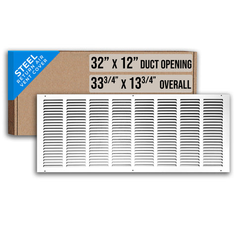 32" X 12" Duct Opening | Steel Return Air Grille for Sidewall and Ceiling | Outer Dimensions: 33.75"W X 13.75"H