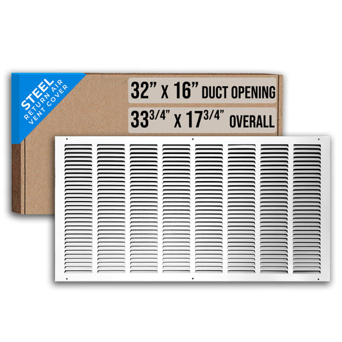 32"x16" Steel Return Air Grille – HVAC Cold Air Intake Vent Cover, White | Out. Dim.: 33-3/4"W X 17-3/4"H