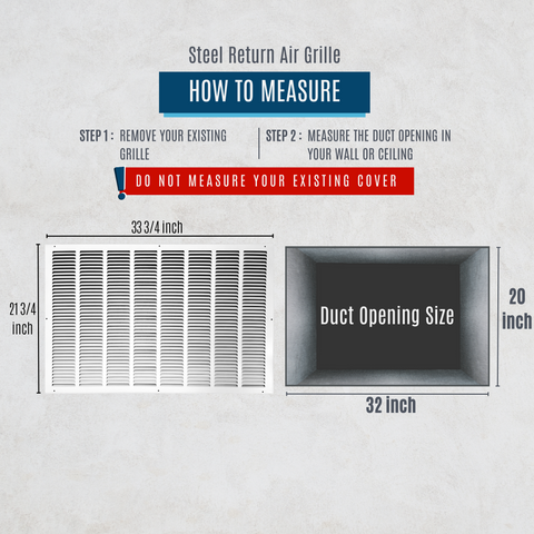 32"x20" Steel Return Air Grille – HVAC Cold Air Intake Vent Cover, 0 | Out. Dim.: 0