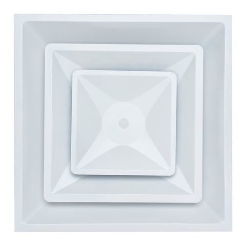 24" x 24" Steel T-Bar Drop Ceiling, 2x2 Lay in Air Supply Diffuser with Round 8" Neck Size - 2 Cone - White - Outer Dimension: 23-3/4" x 23-3/4"