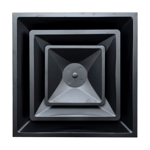 24x24 Steel T-Bar Drop Ceiling Air Diffuser | 6" Neck, 2-Cone Supply Vent | Black