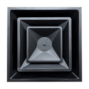 24 x 24-inch Black Steel T-bar cone diffuser, front view