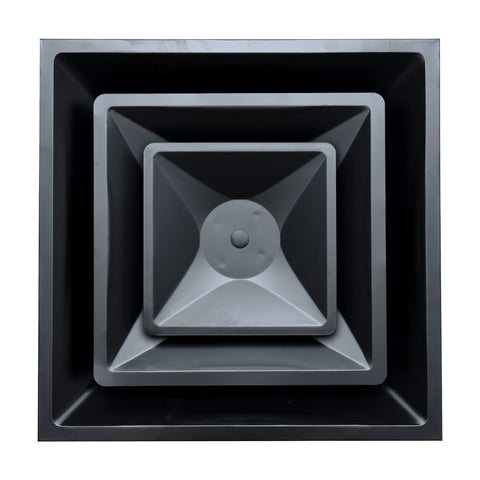 Fits 24x24 Steel T-Bar Drop Ceiling Grid | 2x2 Feet Lay in Steel Air Supply Diffuser with Round 6" [Neck Size] by Handua | 2 Cone | Drop Celing Vent | Black | Outer Dimension: 23-3/4" x 23-3/4"