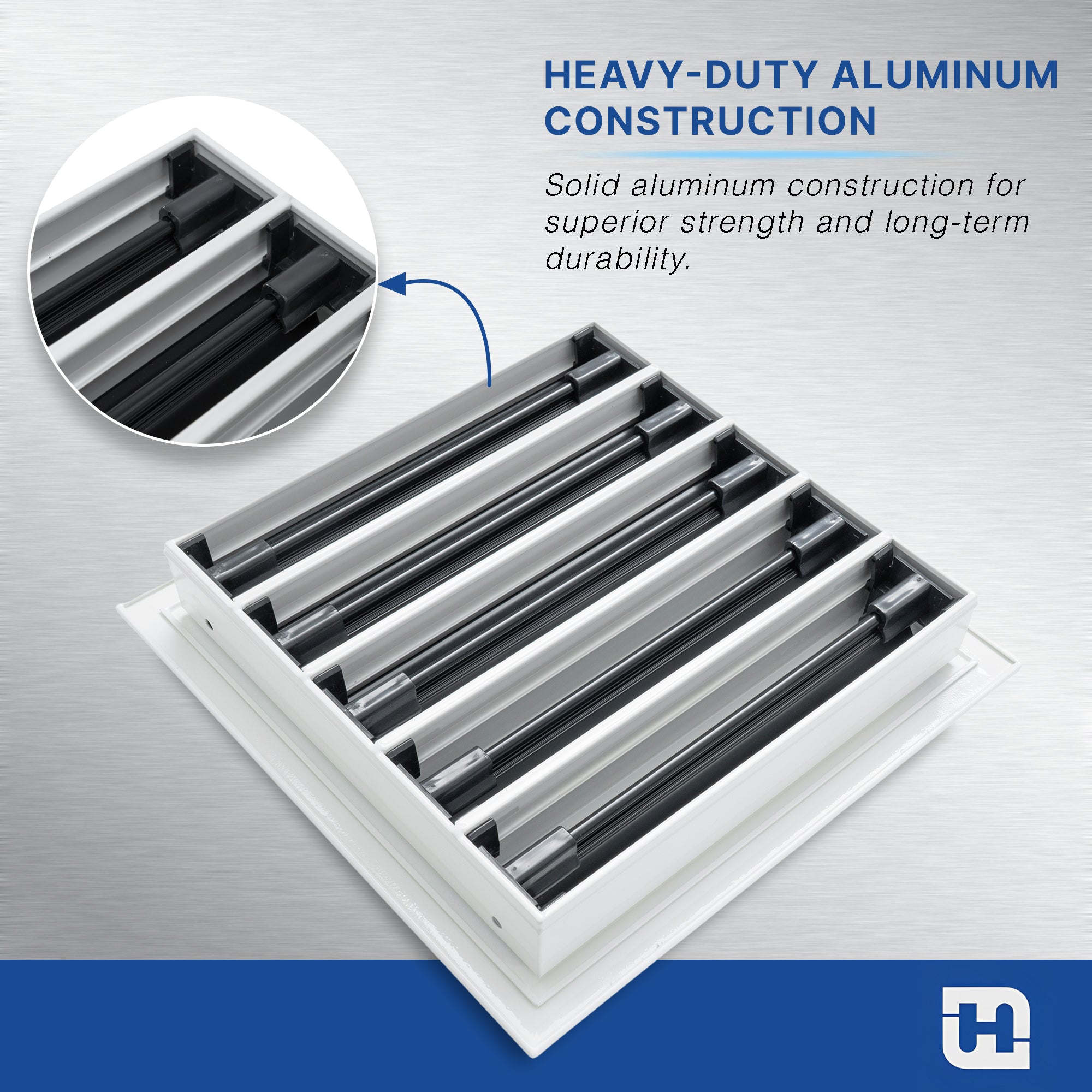 8 x 8-inch White Aluminum linear slot diffuser, rear view
