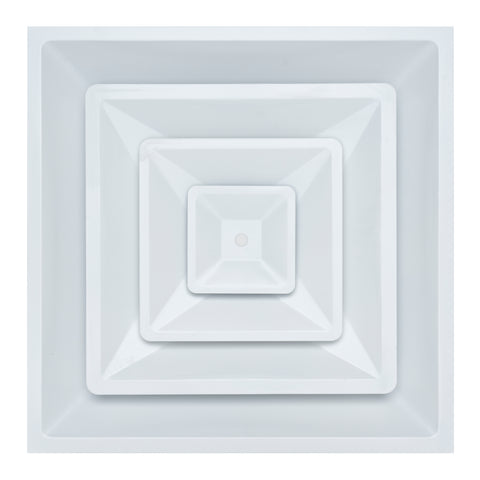24" x 24" Steel T-Bar Drop Ceiling, 2x2 Lay in Air Supply Diffuser with Round 12" Neck Size - 3 Cone - White - Outer Dimension: 23-3/4" x 23-3/4"