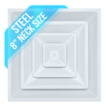 24x24 Steel T-Bar Drop Ceiling Air Diffuser | 8" Neck, 3-Cone Supply Vent | White