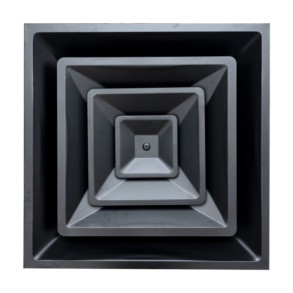 24x24 Steel T-Bar Drop Ceiling Air Diffuser | 6" Neck, 3-Cone Supply Vent | Black