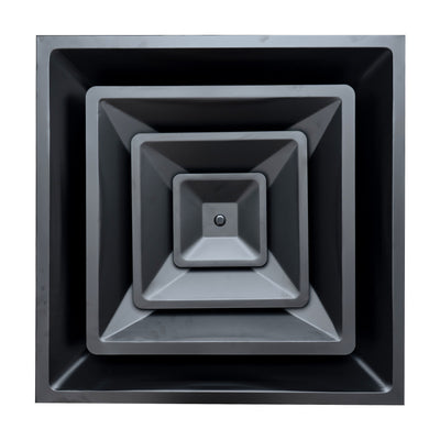 Fits 24"x24" Black Steel T-Bar Drop Ceiling Diffuser, 2x2 Lay-In 3-Cone, 6" Round Neck
