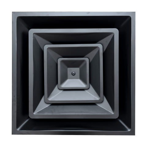 24x24 Steel T-Bar Drop Ceiling Air Diffuser | 6" Neck, 3-Cone Supply Vent | Black