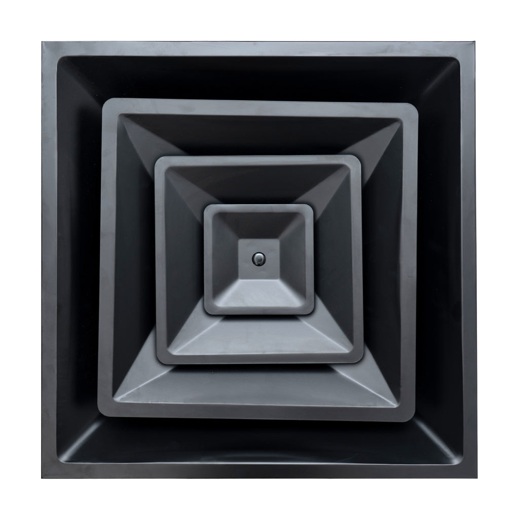 24x24 Steel T-Bar Drop Ceiling Air Diffuser | 8" Neck, 3-Cone Supply Vent | Black