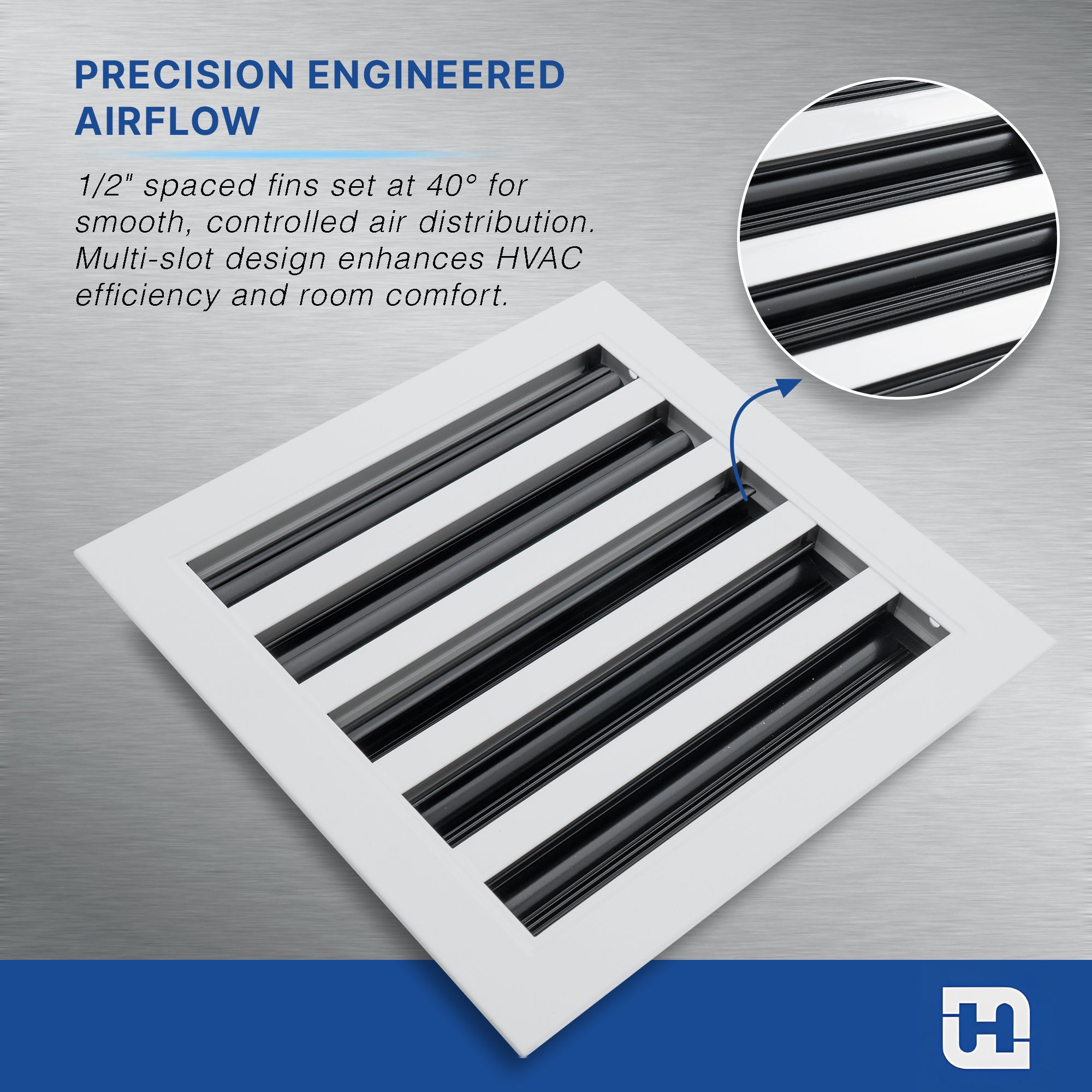 8 x 8-inch White Aluminum linear slot diffuser, angled view 2