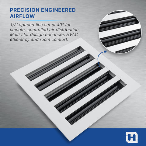 8 x 8-inch White Aluminum linear slot diffuser, angled view 2