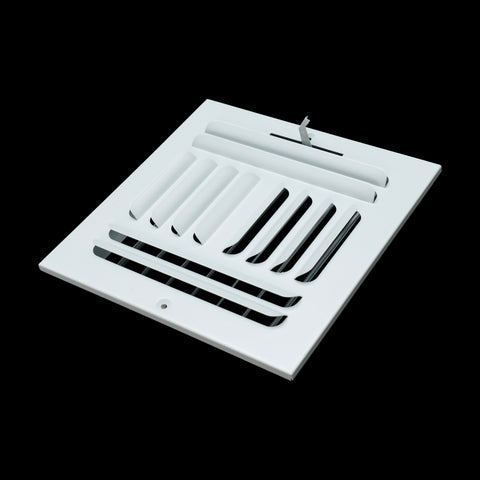 12"x12" 4-WAY Fixed Curved Blade Air Supply Diffuser | White | Outer Dimension: 13-3/4"W X 13-3/4"H