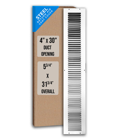 4" X 30" Duct Opening | Steel Return Air Grille for Sidewall and Ceiling | Outer Dimensions: 5.75"W X 31.75"H