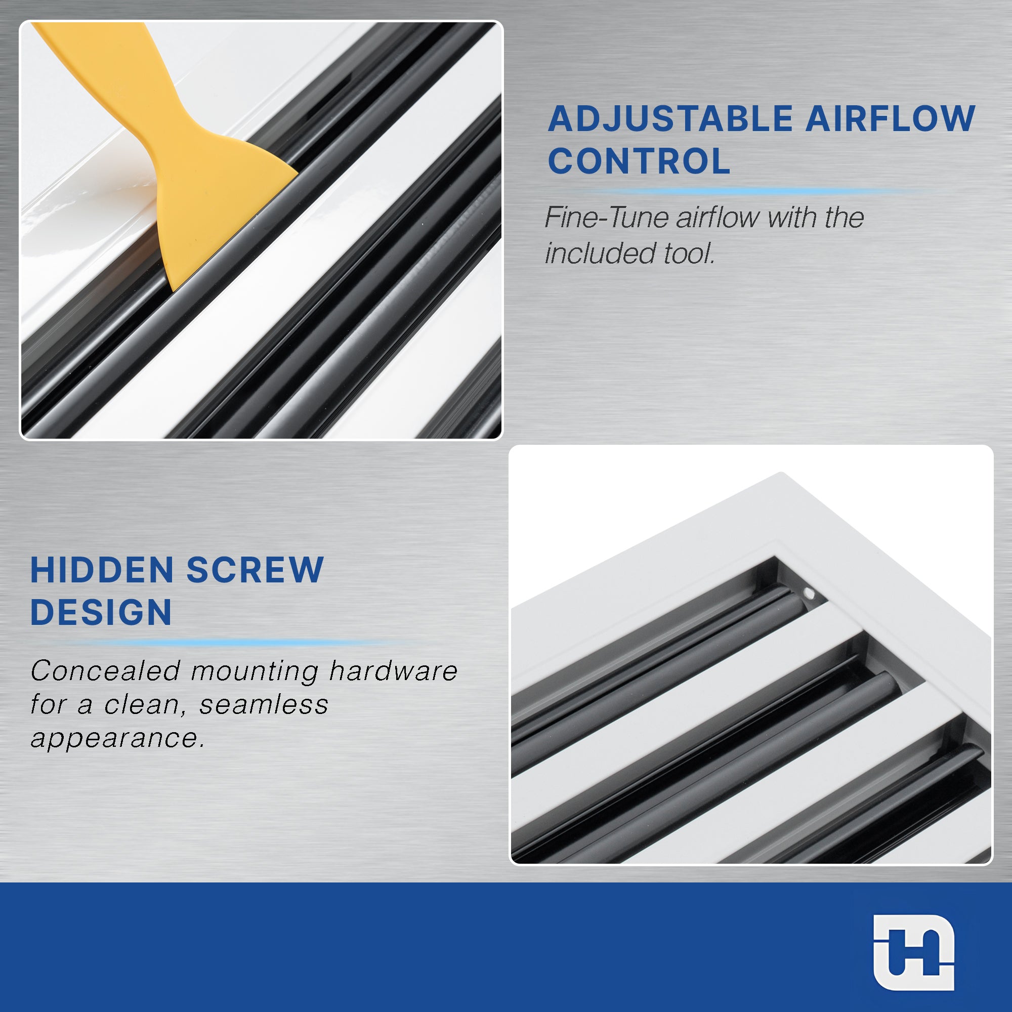 8 x 8-inch White Aluminum linear slot diffuser, damper mechanism detail