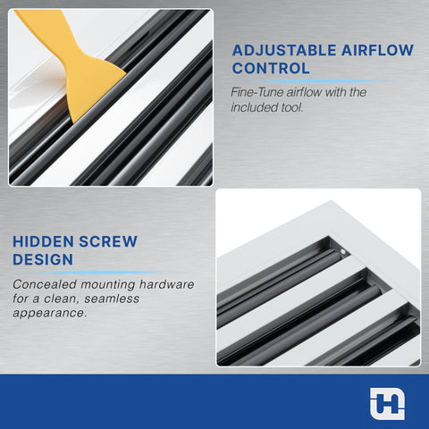 8 x 8-inch White Aluminum linear slot diffuser, damper mechanism detail