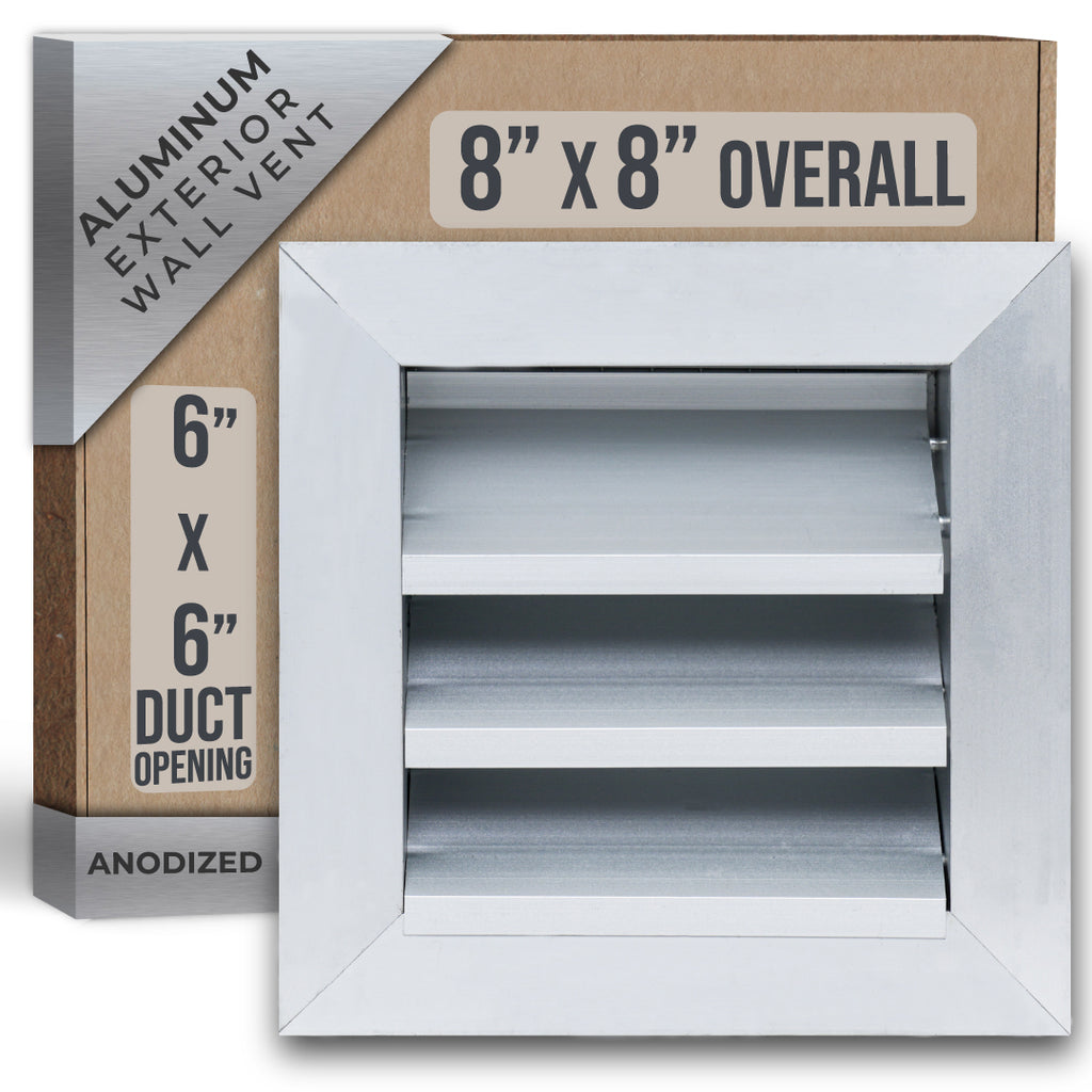 6"W x 6"H [Wall Opening] Anodized Aluminum Exterior Wall vent Gable shed for Crawlspace, Outdoor, Doors, Attic | Weatherproof, Rain&Rust Proof, Overall: 8"W X 8"H