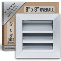 6"W x 6"H [Wall Opening] Anodized Aluminum Exterior Wall vent Gable shed for Crawlspace, Outdoor, Doors, Attic | Weatherproof, Rain&Rust Proof, Overall: 8"W X 8"H