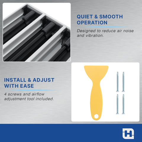 8 x 8-inch White Aluminum linear slot diffuser, included hardware detail