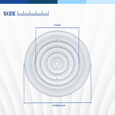 6" [Neck Size] Steel Round Air Supply Diffuser for Ceiling - White - Outer Dimension: 9-15/16"