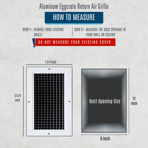 6" x 12" [Duct Opening] Aluminum Return Air Grille | Rust Proof Eggcrate Vent Cover Grill for Sidewall and Ceiling, White | Outer Dimensions: 7.75" X 13.75"