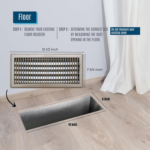 6" x 14"  [Duct Opening] Floor Register with Louvered Design | Heavy Duty Walkable Design with Damper | Floor Vent Grille | Easy to Adjust Air Supply lever | Brown | Outer Dimensions: 7.75" X 15.5"