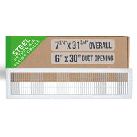 6"W x 30"H [Duct Opening] Return Air Floor Grille | Vent Cover Grill for Floor - White| Outer Dimensions: 7.75"W X 31.75"H
