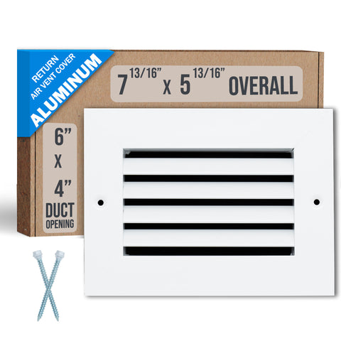6"x4" Premium Aluminum Return Air Grille – Rust-Free HVAC Vent Cover for Wall & Ceiling | White | Out. Dim.: 7-13/16"W X 5-13/16"H
