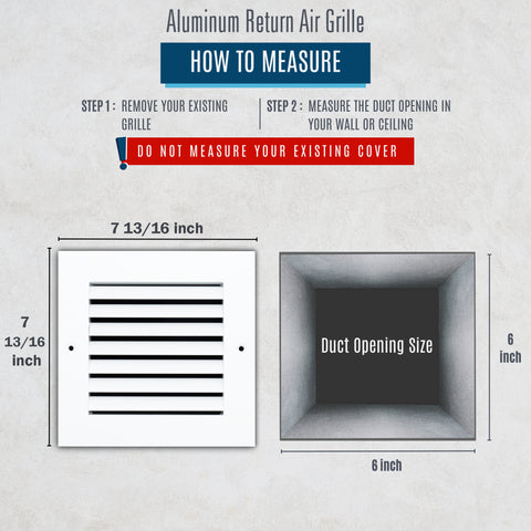 Fits 6x6 Duct Opening | Aluminum Return Air Grille by Handua | Vent Cover Grill for Sidewall and Ceiling | Rust Free | Durable Powder Coating | HVAC Cold Air Intake Grille | White