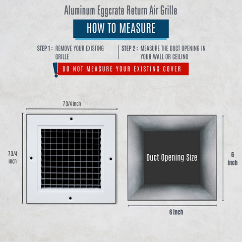 6" x 6" [Duct Opening] Aluminum Return Air Grille | Rust Proof Eggcrate Vent Cover Grill for Sidewall and Ceiling, White | Outer Dimensions: 7.75" X 7.75"