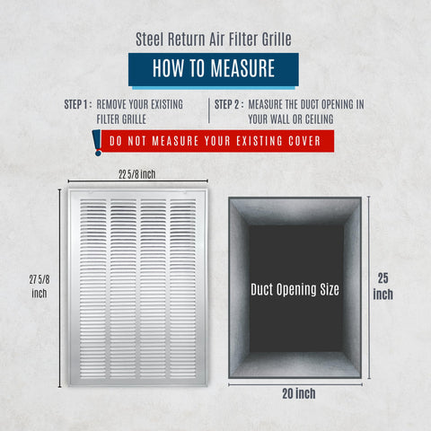 20" X 25" Duct Opening | Filter Included Steel Return Air Filter Grille for Sidewall and Ceiling