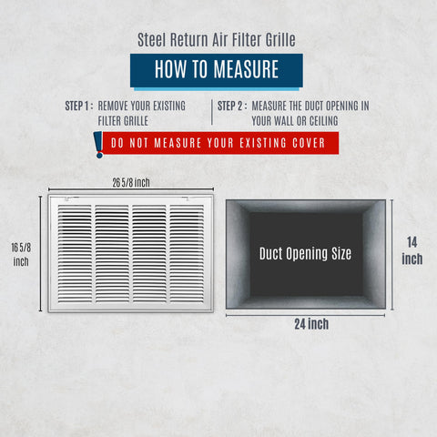 24" X 14" Duct Opening | Filter Included Steel Return Air Filter Grille for Sidewall and Ceiling
