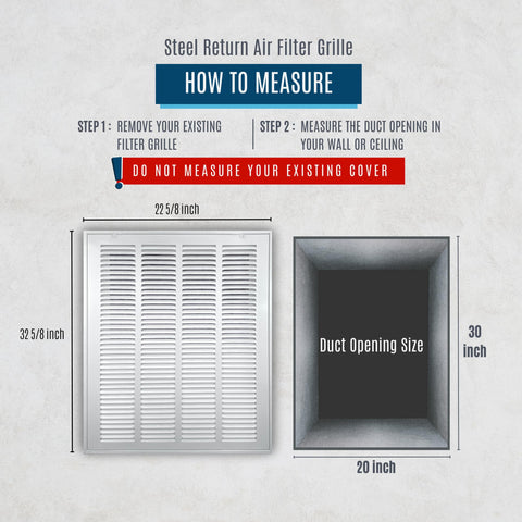 20" X 30" Duct Opening | Filter Included Steel Return Air Filter Grille for Sidewall and Ceiling