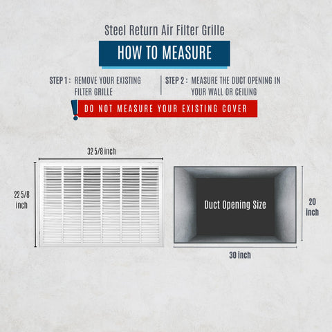 30" X 20" Duct Opening | Filter Included Steel Return Air Filter Grille for Sidewall and Ceiling