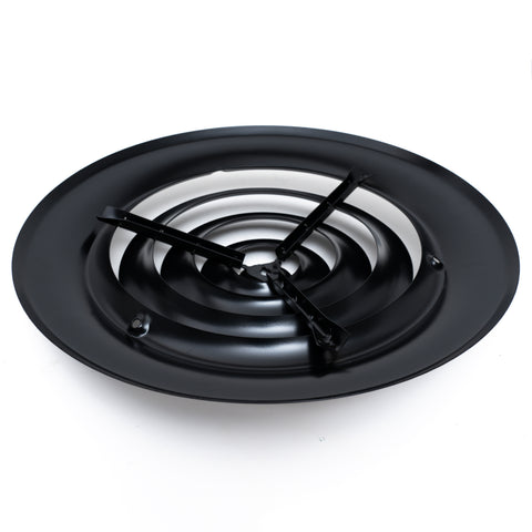 8" [Neck Size] Steel Round Air Supply Diffuser for Ceiling - Black - Outer Dimension: 11-15/16"