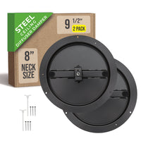 2 Pack of Handua 8" [Neck Size] Steel Butterfly Damper for Round Ceiling Air Supply Diffuser - Black | Outer Diameter: 9-1/2"