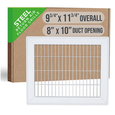 8"x10" Heavy Duty Return Air Floor Grille | Walkable White | Out. Dim.: 9-3/4"W X 11-3/4"H