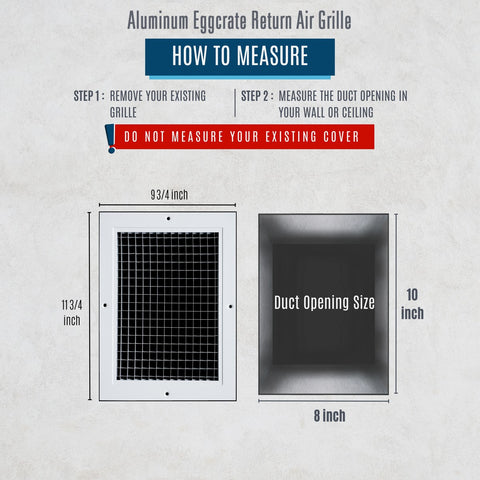 8" x 10" [Duct Opening] Aluminum Return Air Grille | Rust Proof Eggcrate Vent Cover Grill for Sidewall and Ceiling, White | Outer Dimensions: 9.75" X 11.75"