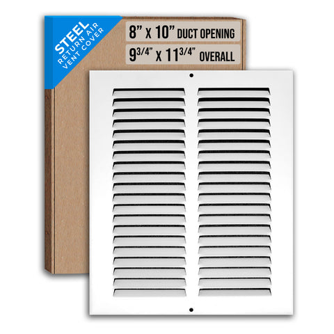 8" X 10" Duct Opening | Steel Return Air Grille for Sidewall and Ceiling | Outer Dimensions: 9.75"W X 11.75"H