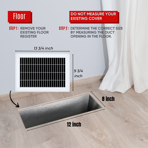 8"W x 12"H [Duct Opening] Return Air Floor Grille | Vent Cover Grill for Floor - White| Outer Dimensions: 9.75"W X 13.75"H