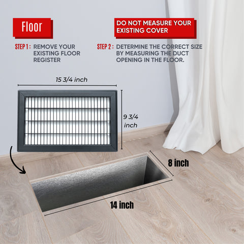 8"x14" Heavy Duty Return Air Floor Grille | Walkable Black | Out. Dim.: 9-3/4"W X 15-3/4"H