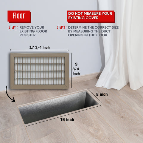 8"x16" Heavy Duty Return Air Floor Grille | Walkable Brown | Out. Dim.: 9-3/4"W X 17-3/4"H